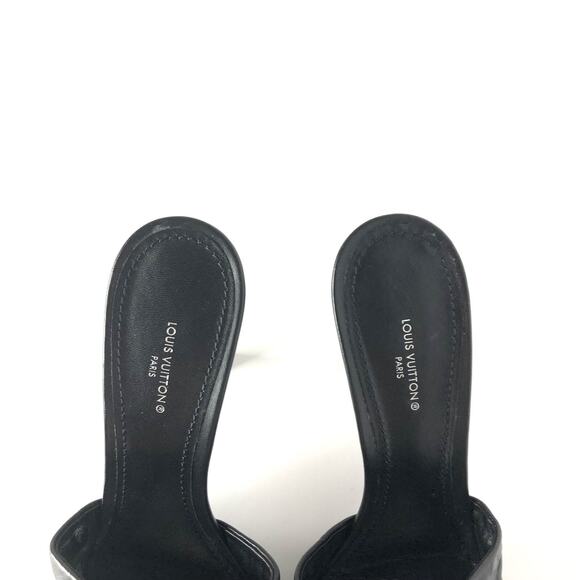 Louis Vuitton Revival Monogram Emboss Black Leather Heeled Mules Sandals 40 - Picture 5 of 11